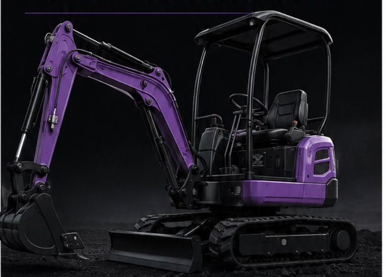 Mini retroescavadora RSUNLION em acabamento preto e roxo